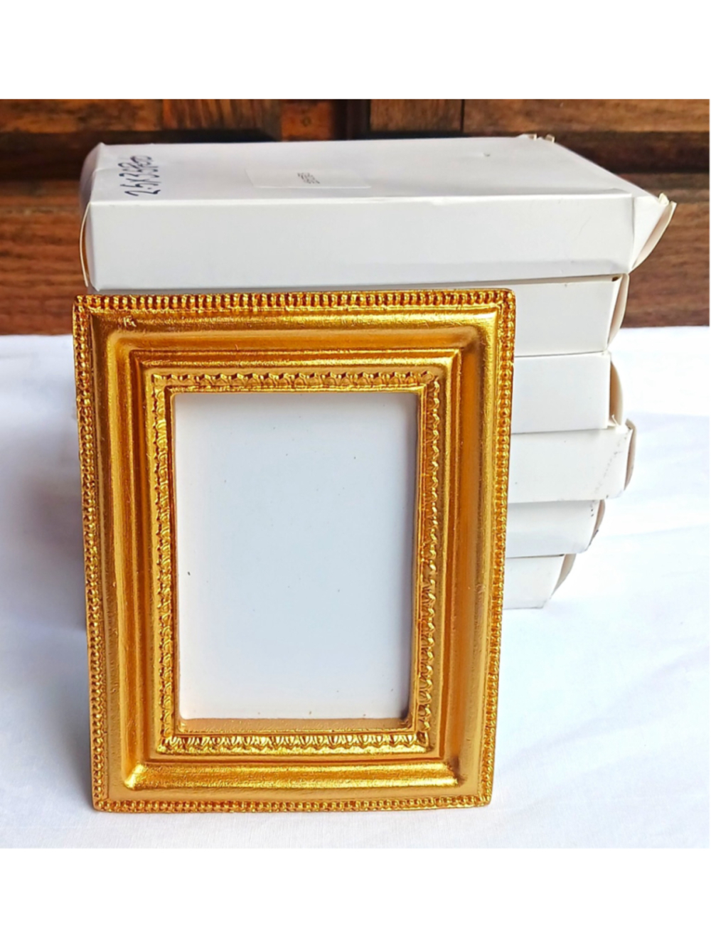 6 Gold Ornate resin Glossy Photo Frame Clear Glass Freestanding easel 2.5x3.5